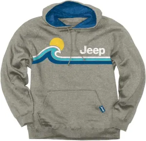 Jeep Ocean Wave Accent Pull On Hoodie, Gray Heather | Jeep Logo, Beach Wave Design | 8 Oz Heavyweight Fabric