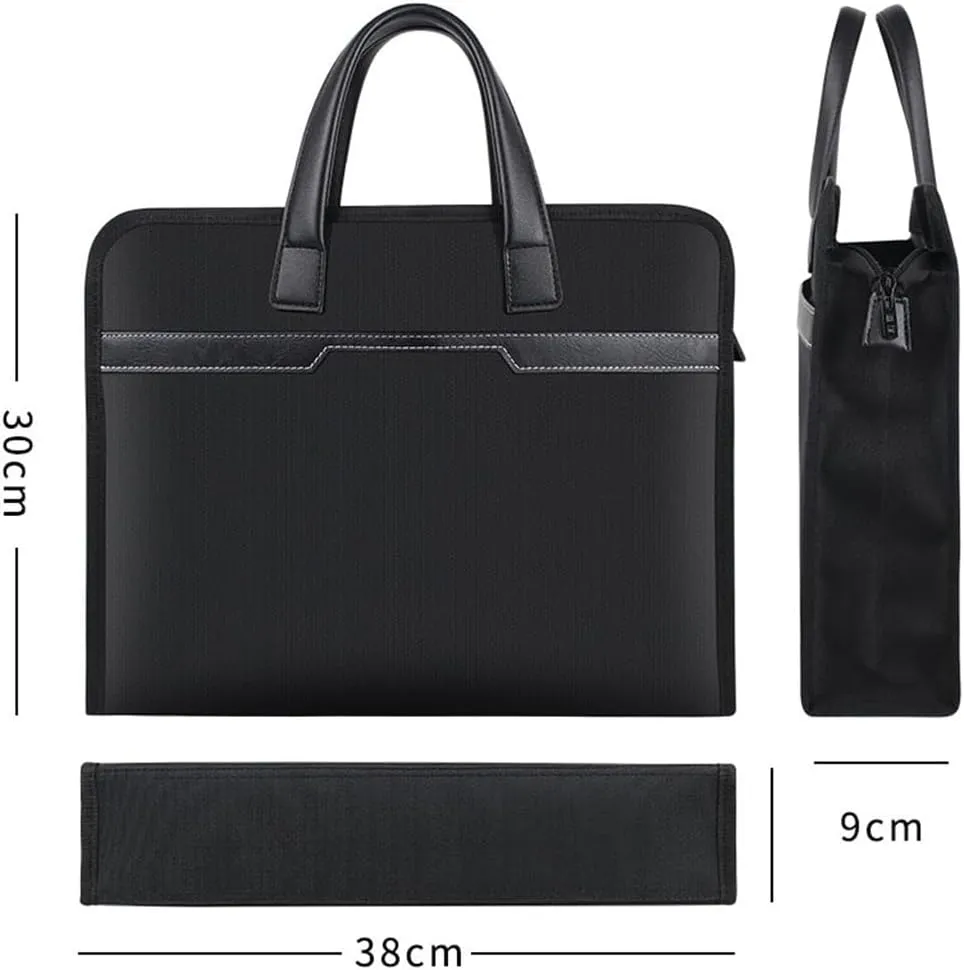 JSEIAJB Document Bag Black Handbag Casual Canvas Business Briefcase Large Capacity File Handbag Waterproof Thickened