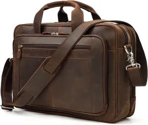 JSEIAJB Men's Vintage Handbag Leather Briefcase Casual Work Commute Computer Bag Crossbody Shoulder Bag