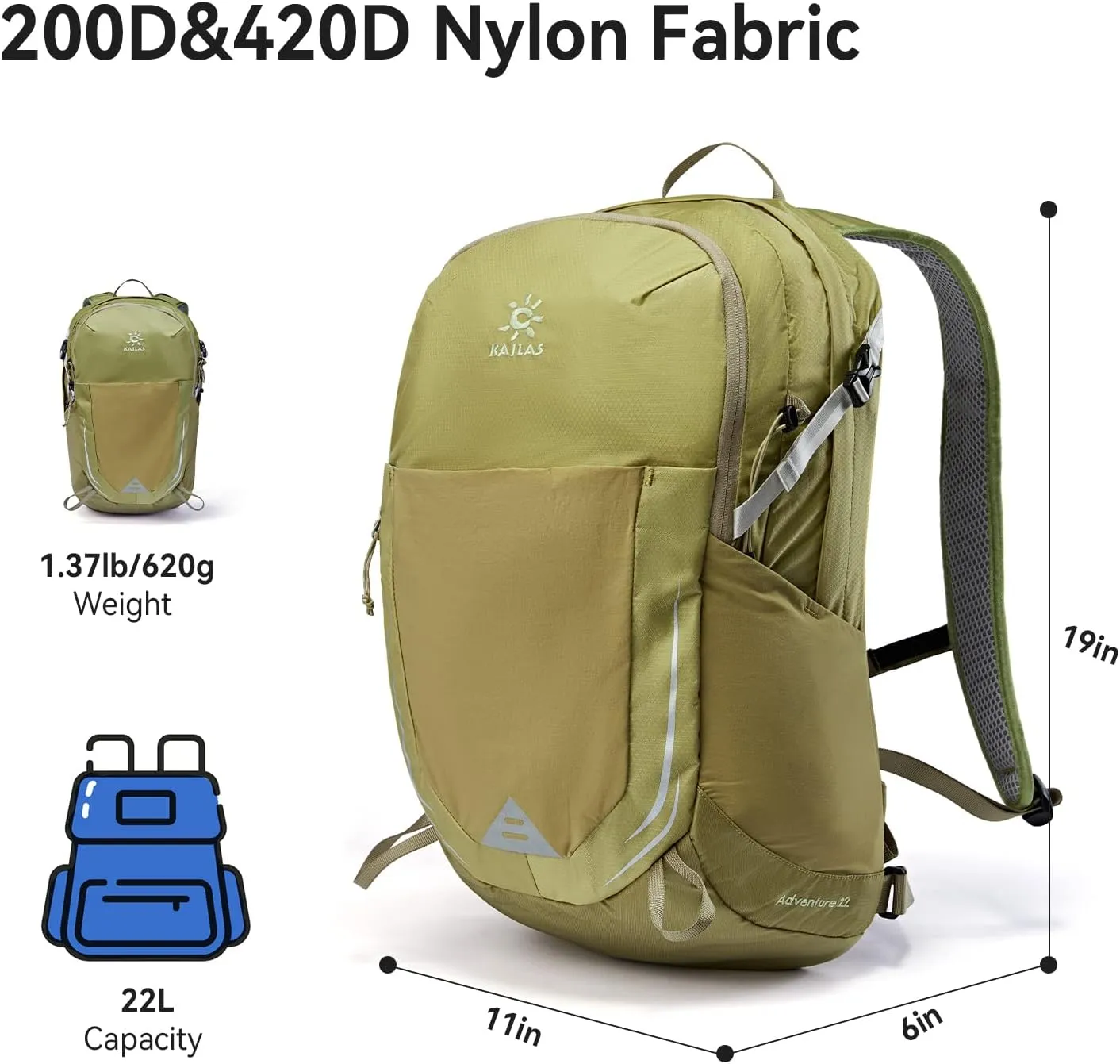 KAILAS Adventure 22L Lightweight Hiking Backpack Waterproof Trekking Backpack Small Daypack Outdoor Camping Trip Travel