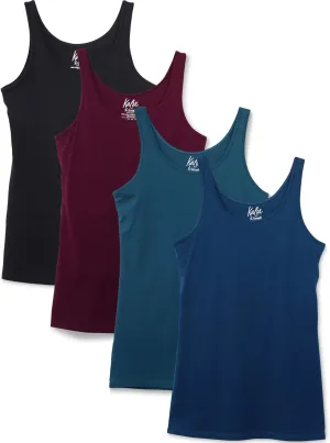 Kalon Women's 4-Pack Modern Busty Shelf Bra Cami Base Layer Camisole Tank Top