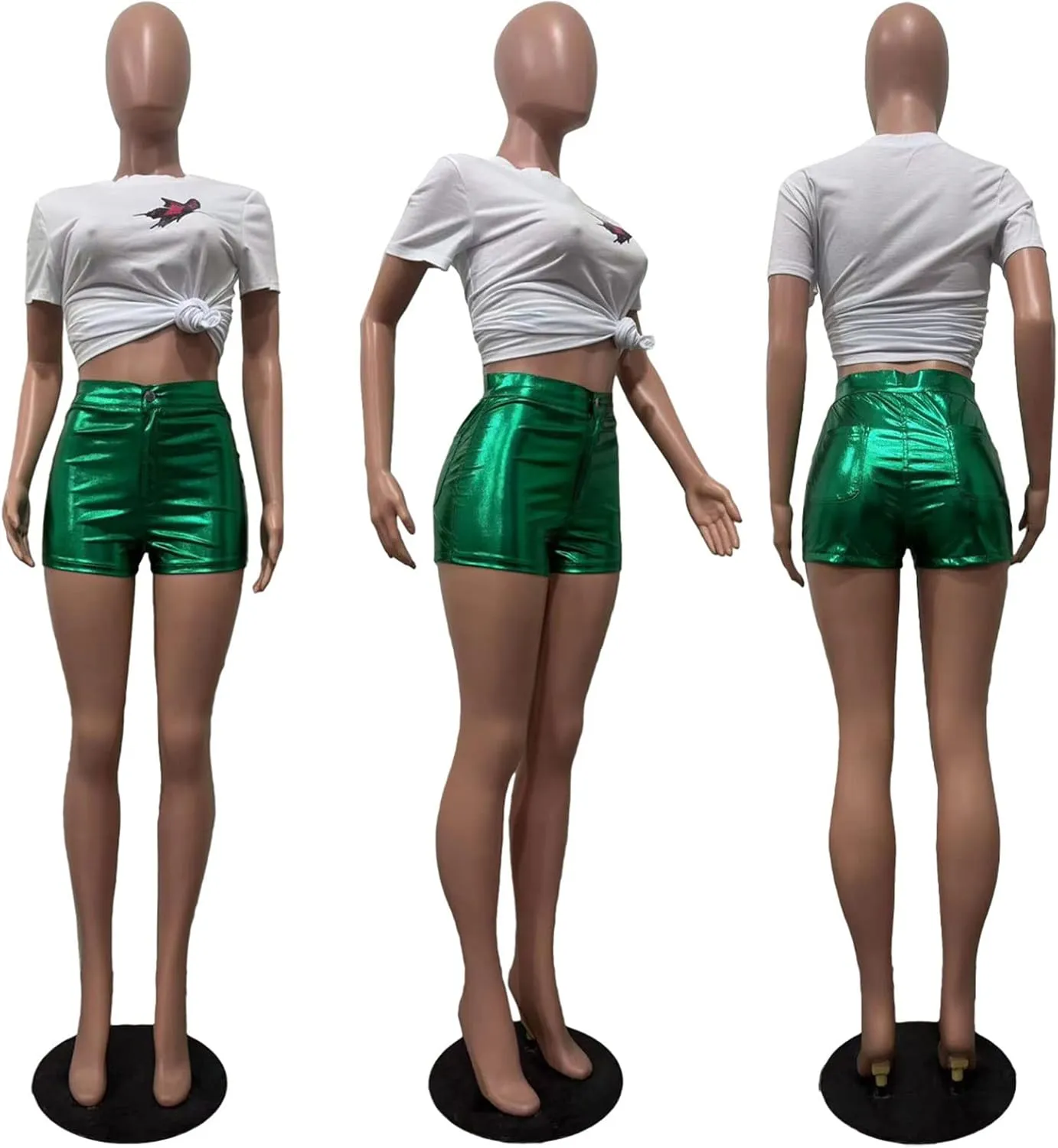 KANSOON Women's Metallic Faux Leather Shorts High Waist Shiny Sexy Rave Short Hot Pants