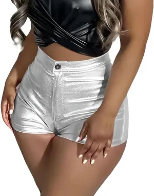 KANSOON Women's Metallic Faux Leather Shorts High Waist Shiny Sexy Rave Short Hot Pants
