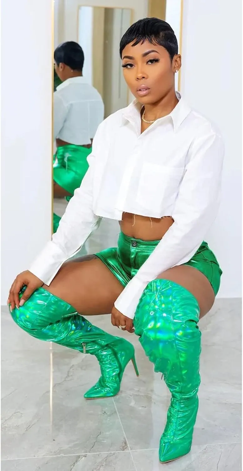 KANSOON Women's Metallic Faux Leather Shorts High Waist Shiny Sexy Rave Short Hot Pants