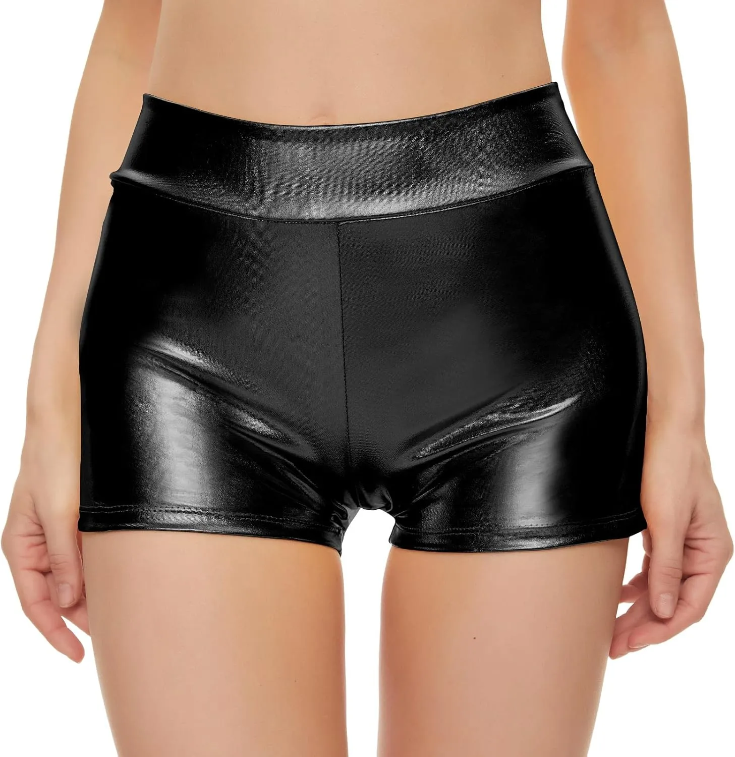 Kepblom Womens Metallic Booty Shorts High Waisted Shiny Rave Bottoms for Dance Festival Costumes