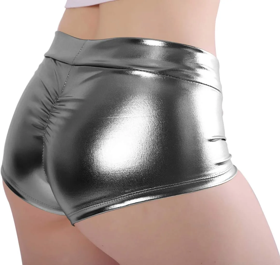 Kepblom Women's Shiny Metallic Rave Booty Shorts Hot Pants Dance Bottom