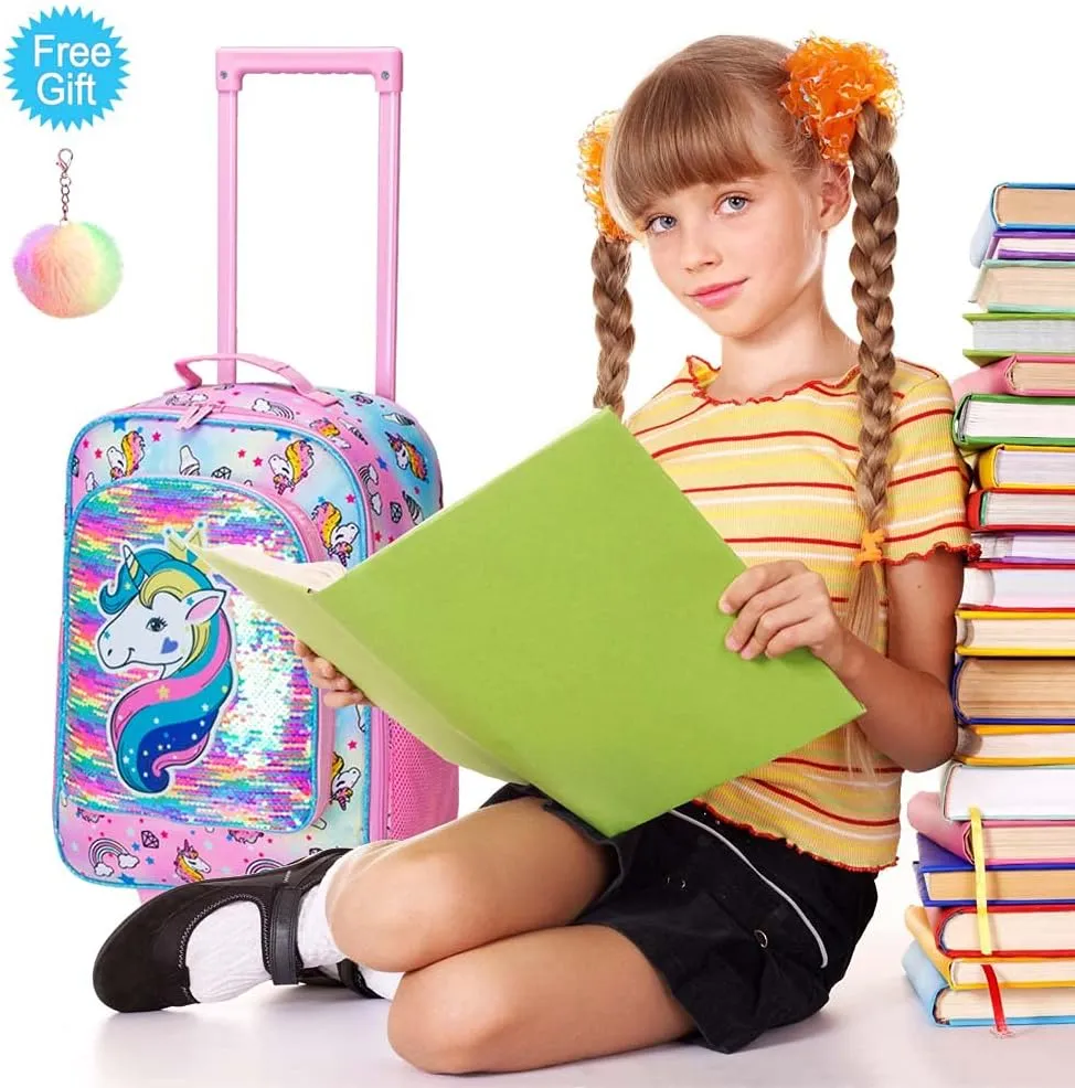 Kids Suitcase with Wheels for Girls and Boys, Rolling Carry on Luggage for Toddler Children