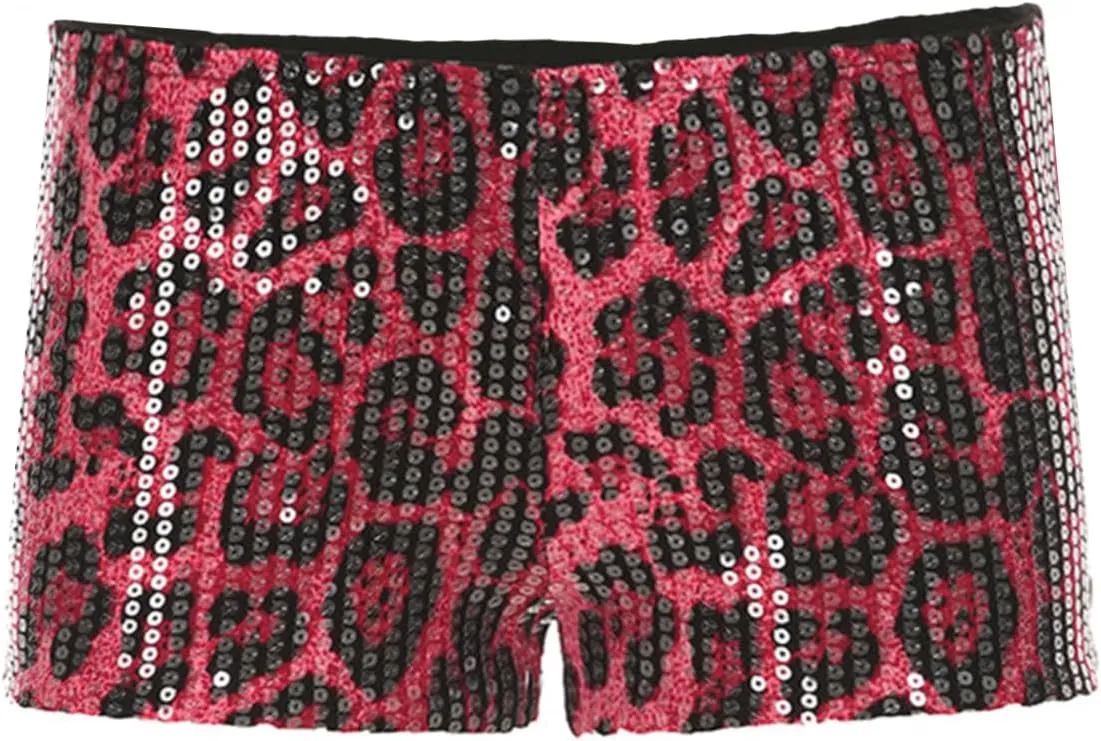 KIRJAUDU Women's Leopard Print Sequin Shorts Low Rise Sexy Rave Club Party Hot Pants