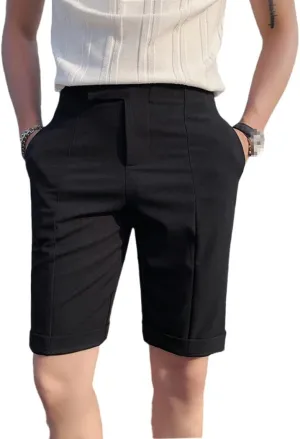Korean Solid Slim Fit Suit Shorts Men Simple Business Formal Wear Streetwear Short Black