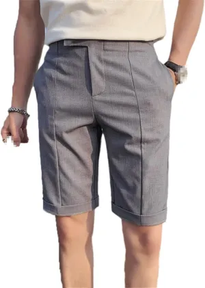 Korean Solid Slim Fit Suit Shorts Men Simple Business Formal Wear Streetwear Short Gray