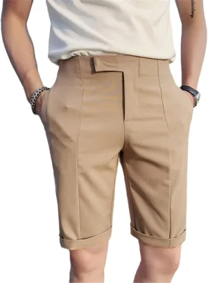 Korean Solid Slim Fit Suit Shorts Men Simple Business Formal Wear Streetwear Short Khaki