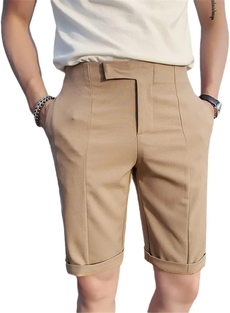 Korean Solid Slim Fit Suit Shorts Men Simple Business Formal Wear Streetwear Short Khaki