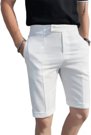 Korean Solid Slim Fit Suit Shorts Men Simple Business Formal Wear Streetwear Short White
