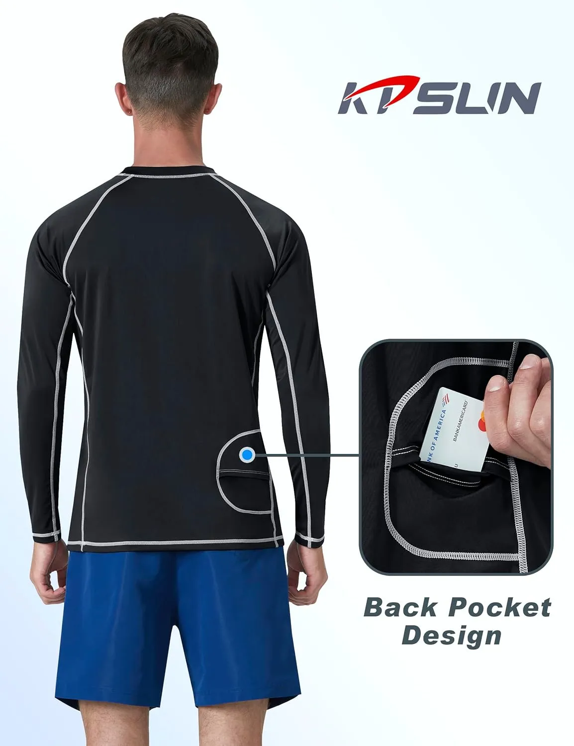 KPSUN Mens Swim Shirts UPF 50  Rash Guard Long Sleeve Sun UV Protection Beach Shirts Quick Dry Fishing T-Shirt