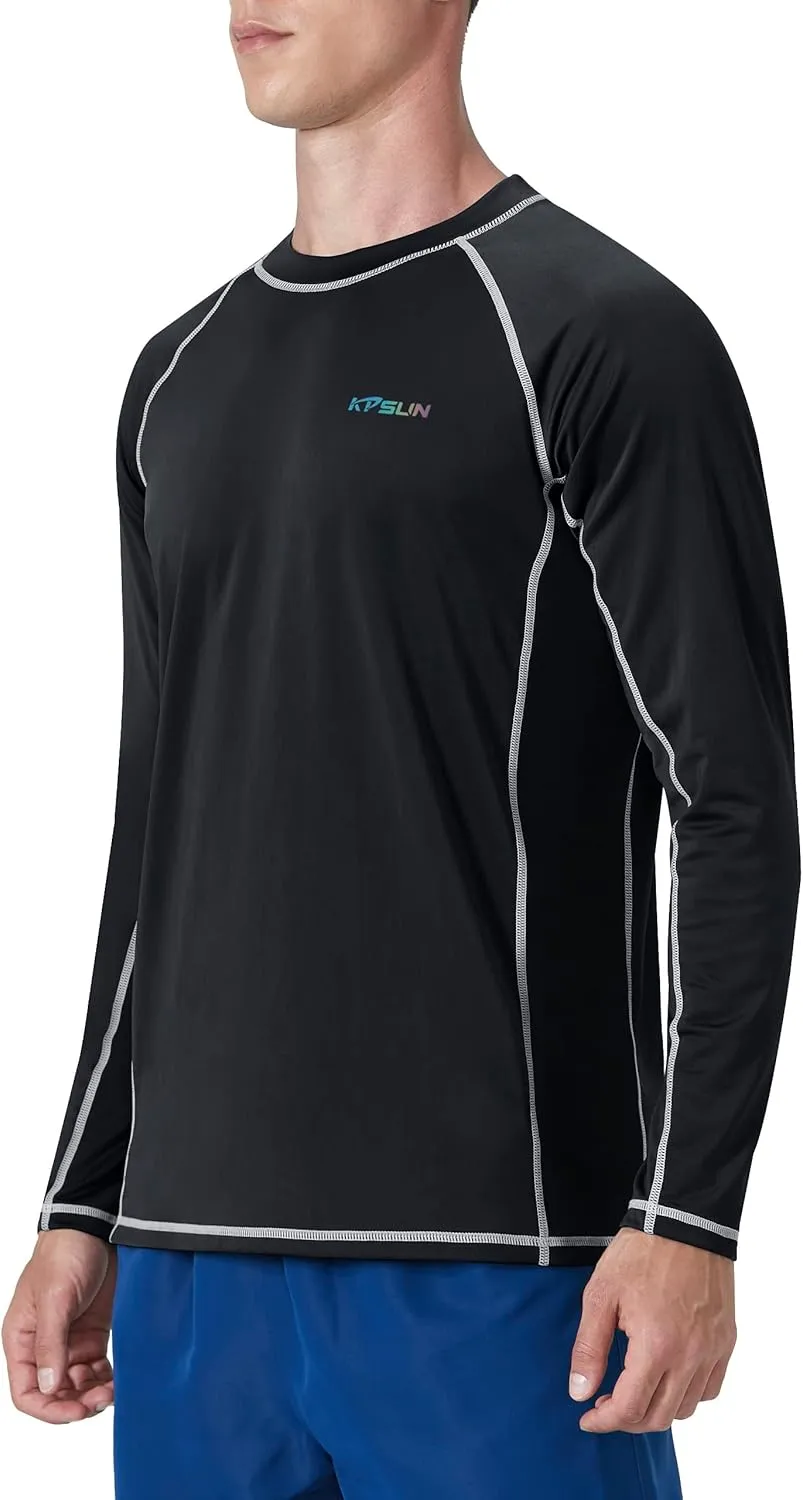 KPSUN Mens Swim Shirts UPF 50  Rash Guard Long Sleeve Sun UV Protection Beach Shirts Quick Dry Fishing T-Shirt