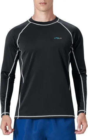 KPSUN Mens Swim Shirts UPF 50  Rash Guard Long Sleeve Sun UV Protection Beach Shirts Quick Dry Fishing T-Shirt