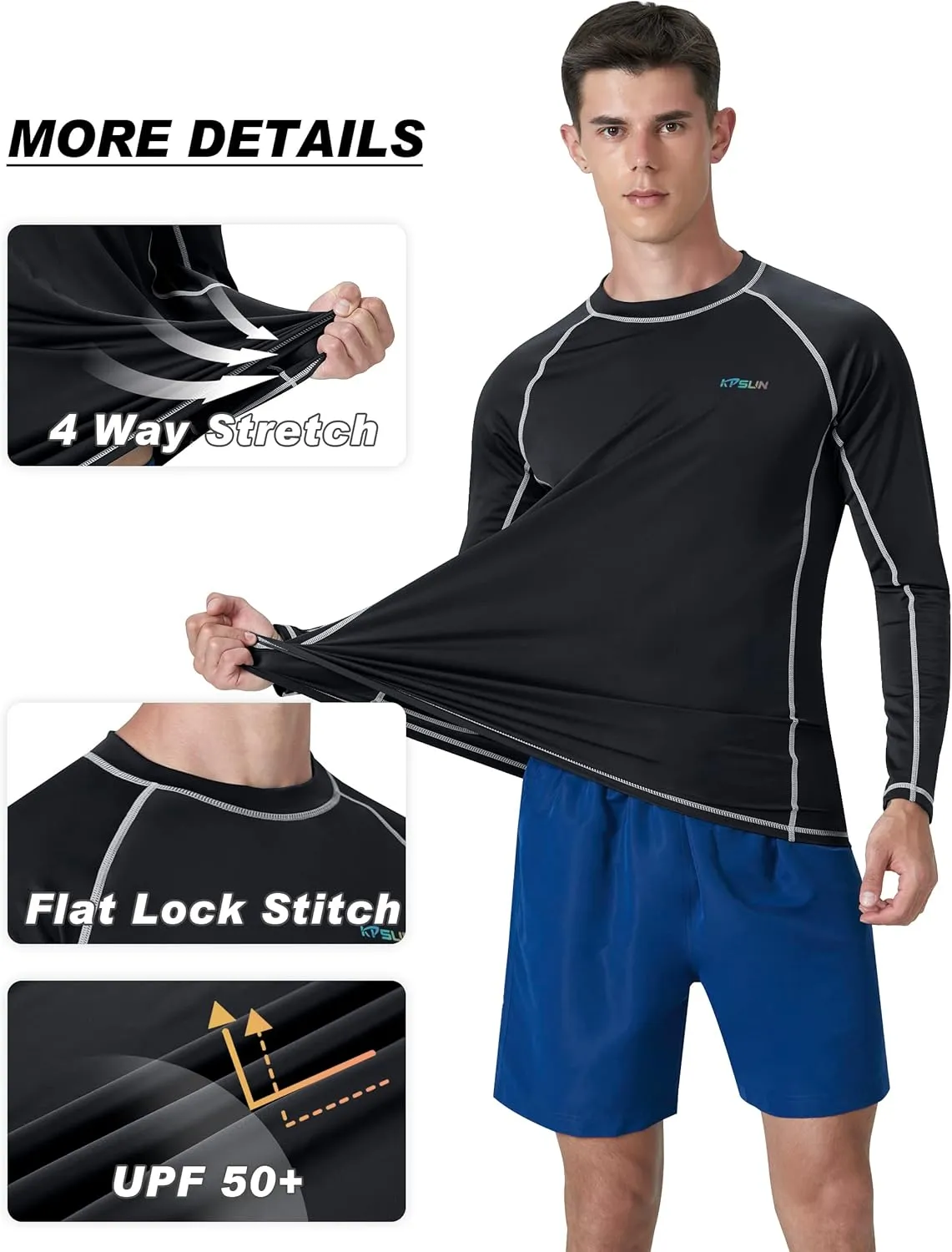 KPSUN Mens Swim Shirts UPF 50  Rash Guard Long Sleeve Sun UV Protection Beach Shirts Quick Dry Fishing T-Shirt