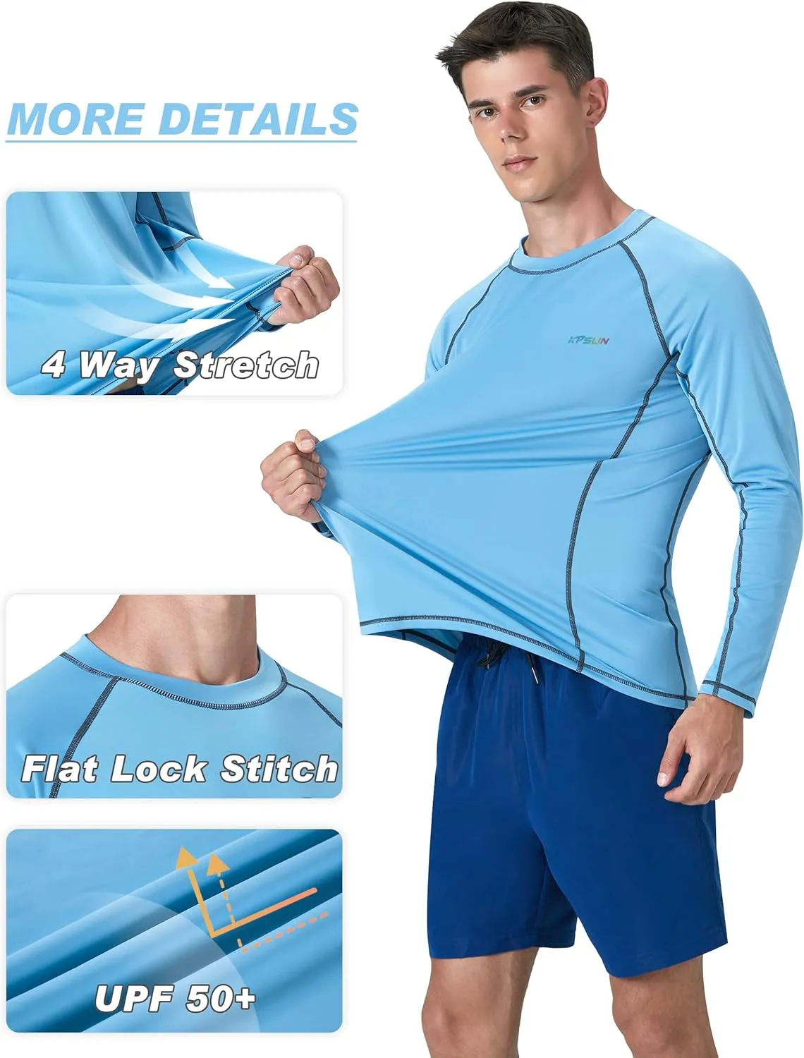 KPSUN Mens Swim Shirts UPF 50  Rash Guard Long Sleeve Sun UV Protection Beach Shirts Quick Dry Fishing T-Shirt