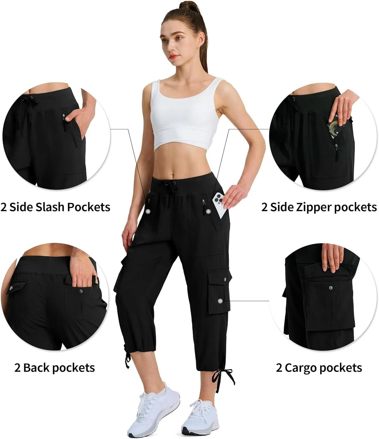 Ksmien Women's Hiking Capris Quick Dry Lightweight Ladies Summer Cargo Pants 8 Pockets for Travel Camping