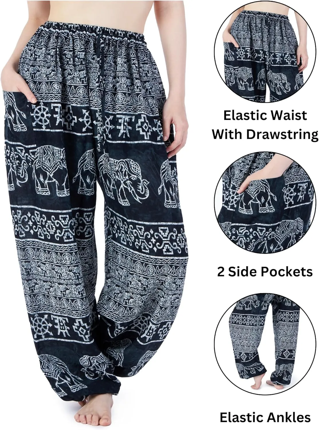 Lannaclothesdesign Women's Elephant Hippie Boho Yoga Harem Pants