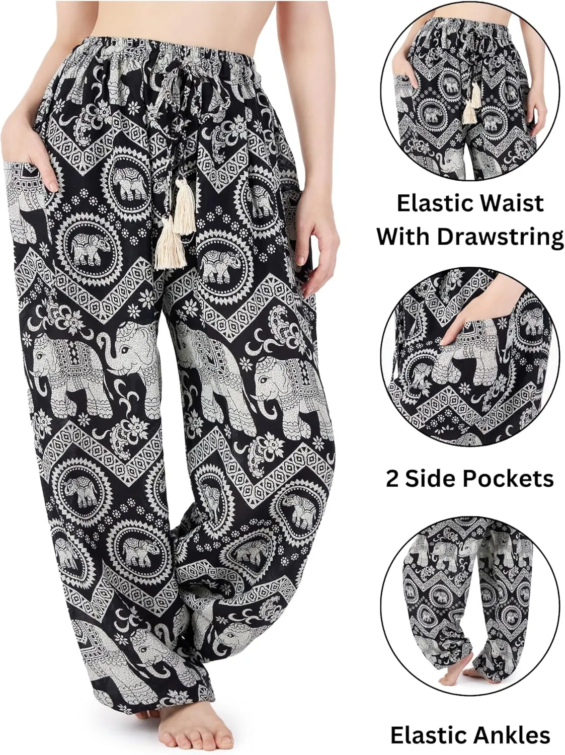 Lannaclothesdesign Women's Elephant Hippie Boho Yoga Harem Pants