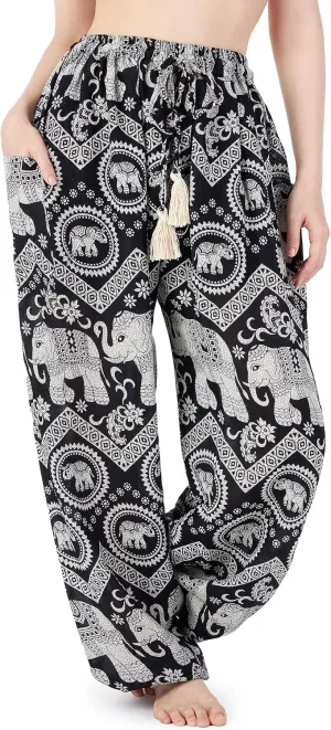 Lannaclothesdesign Women's Elephant Hippie Boho Yoga Harem Pants