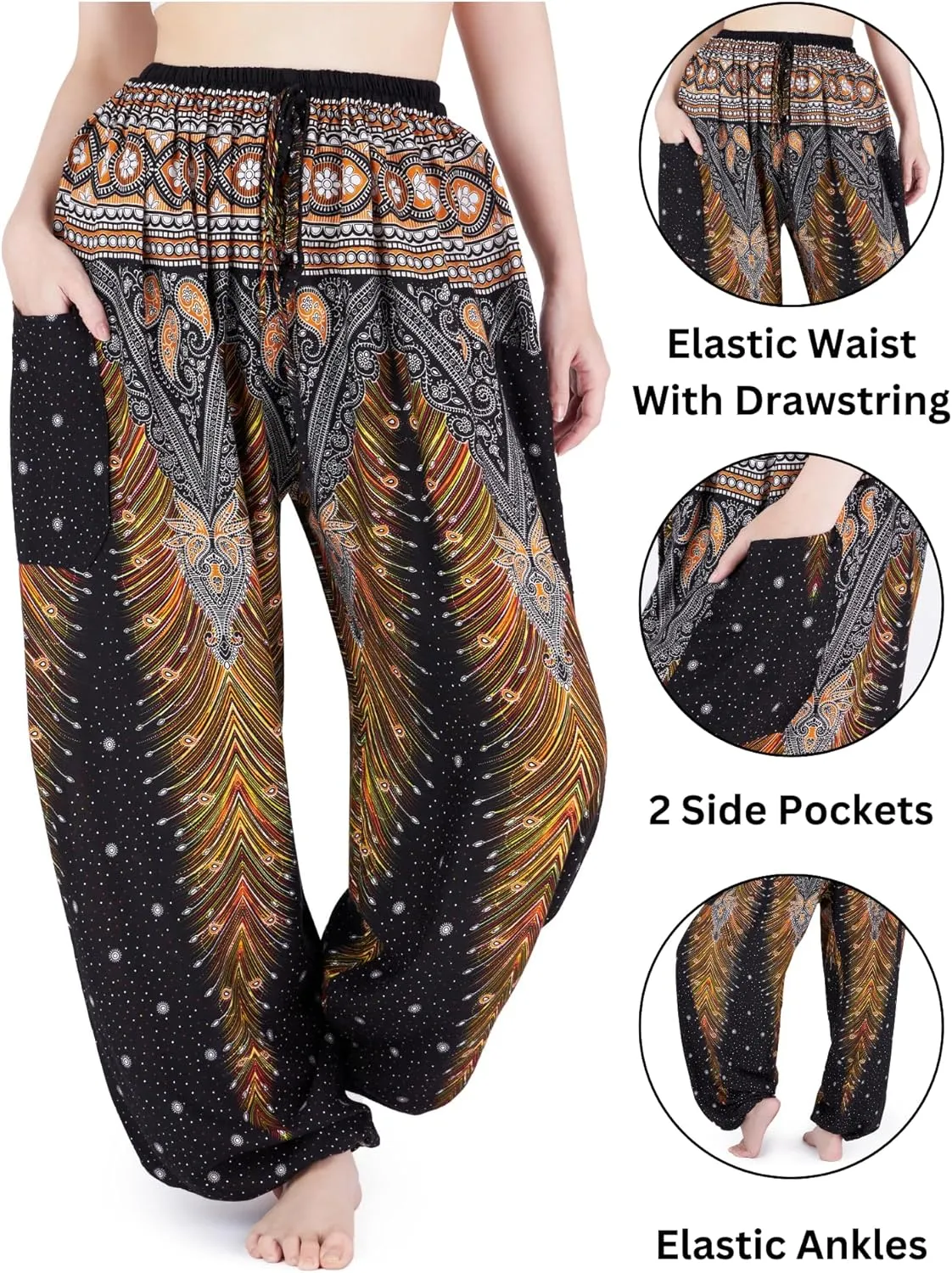 Lannaclothesdesign Women's Elephant Hippie Boho Yoga Harem Pants