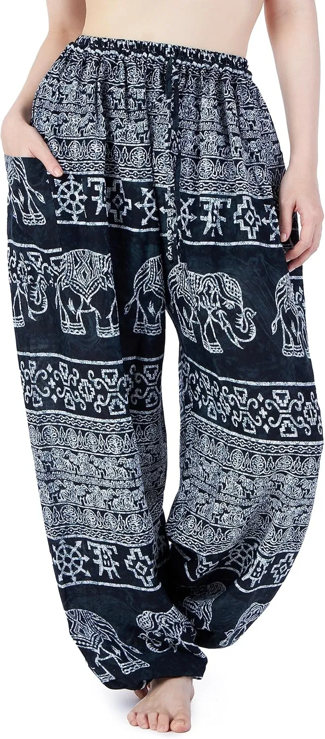 Lannaclothesdesign Women's Elephant Hippie Boho Yoga Harem Pants