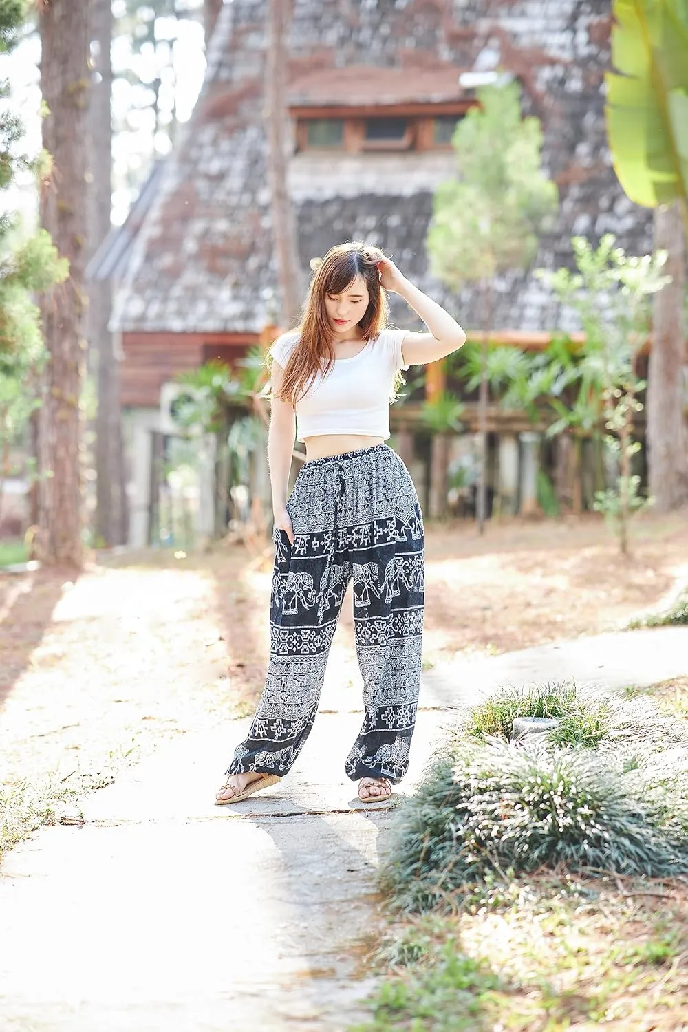 Lannaclothesdesign Women's Elephant Hippie Boho Yoga Harem Pants