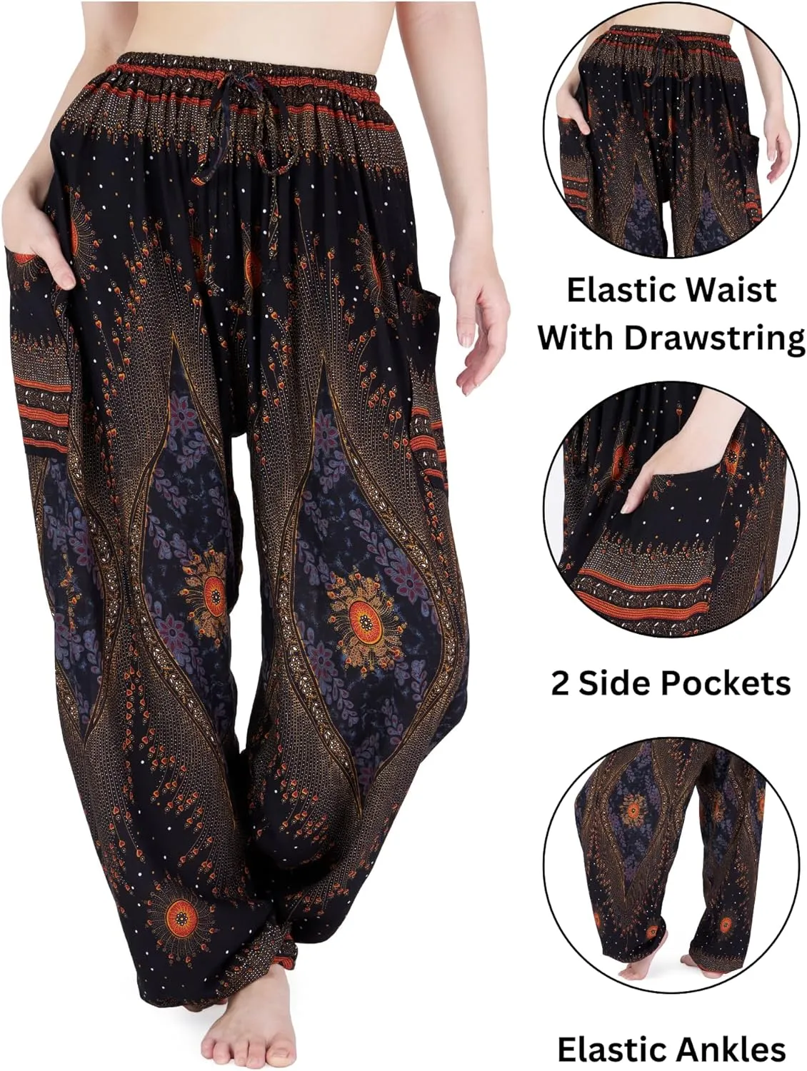 Lannaclothesdesign Women's Elephant Hippie Boho Yoga Harem Pants