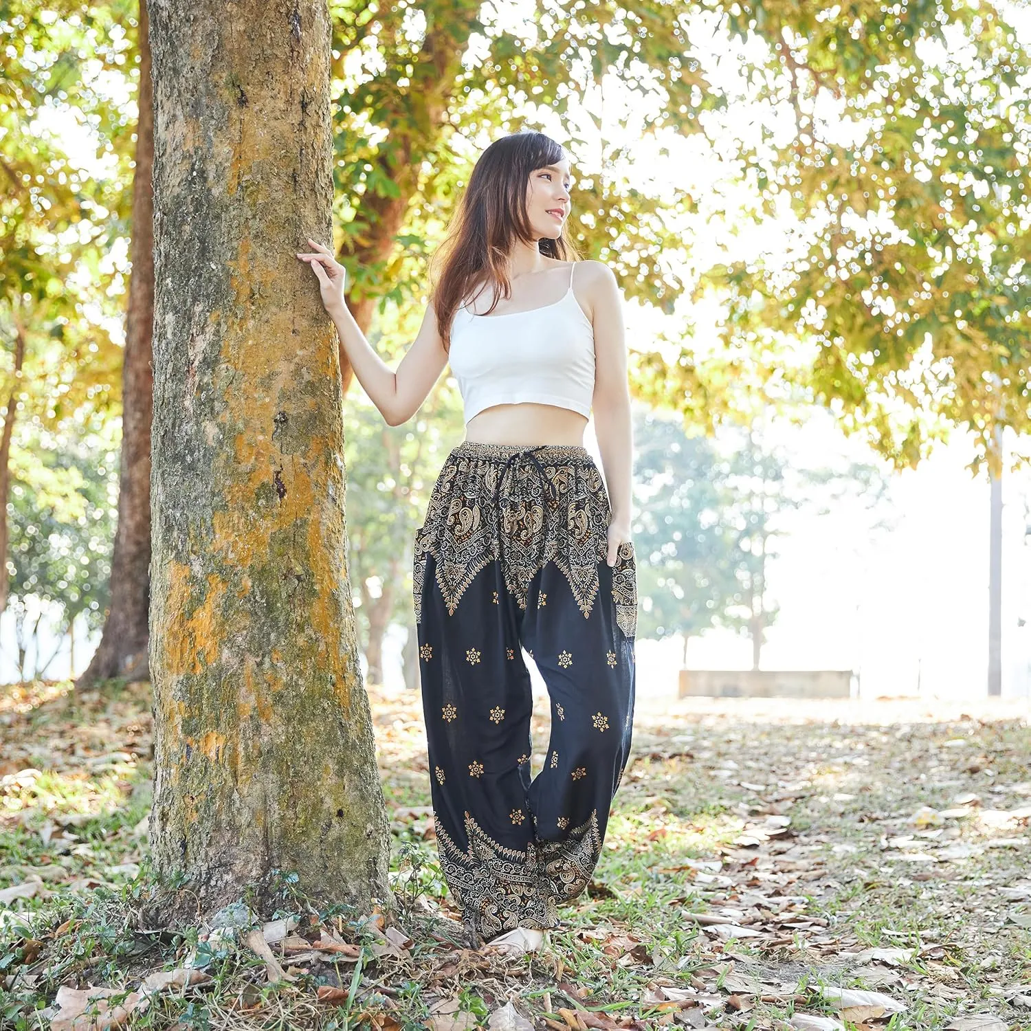 Lannaclothesdesign Women's Elephant Hippie Boho Yoga Harem Pants