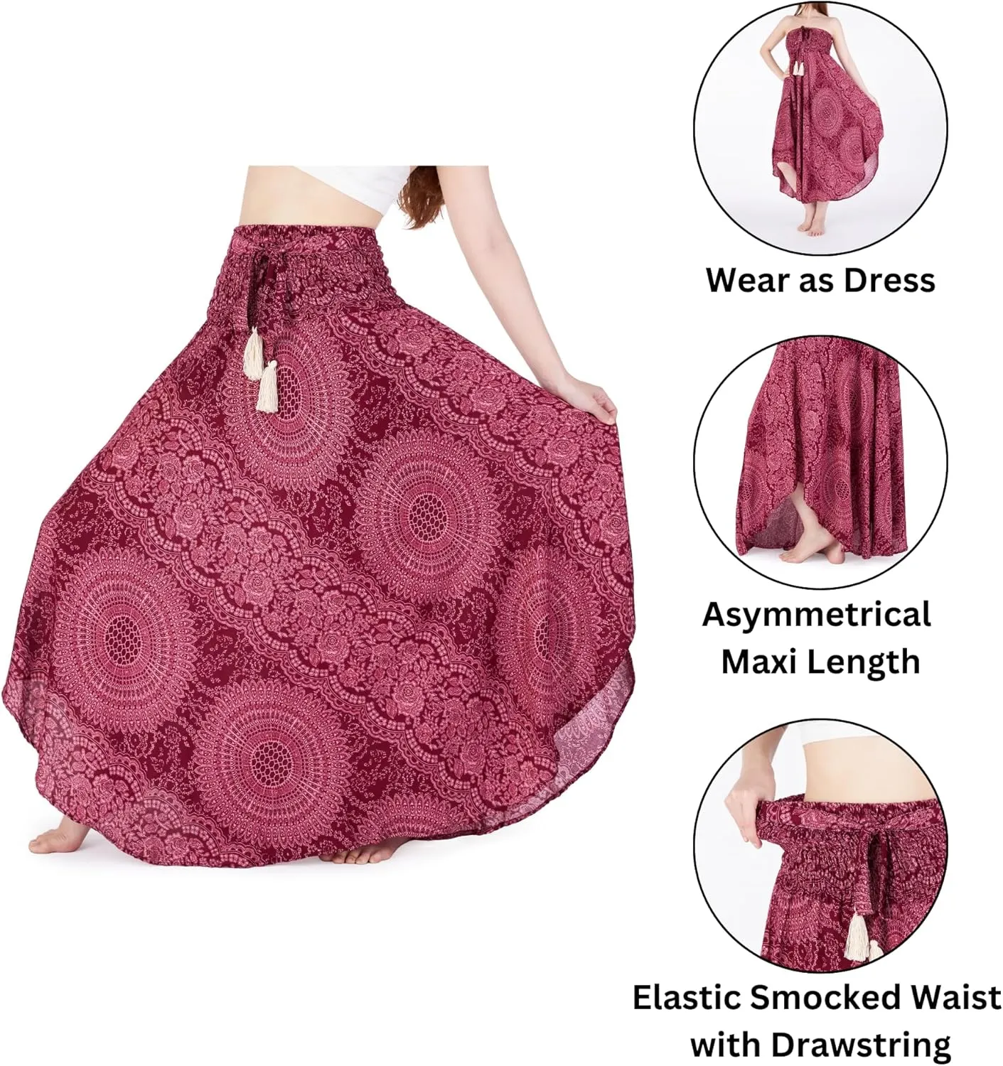 Lannaclothesdesign Women's Long Maxi Skirt Bohemian Gypsy Hippie Style Clothing Boho Skirts