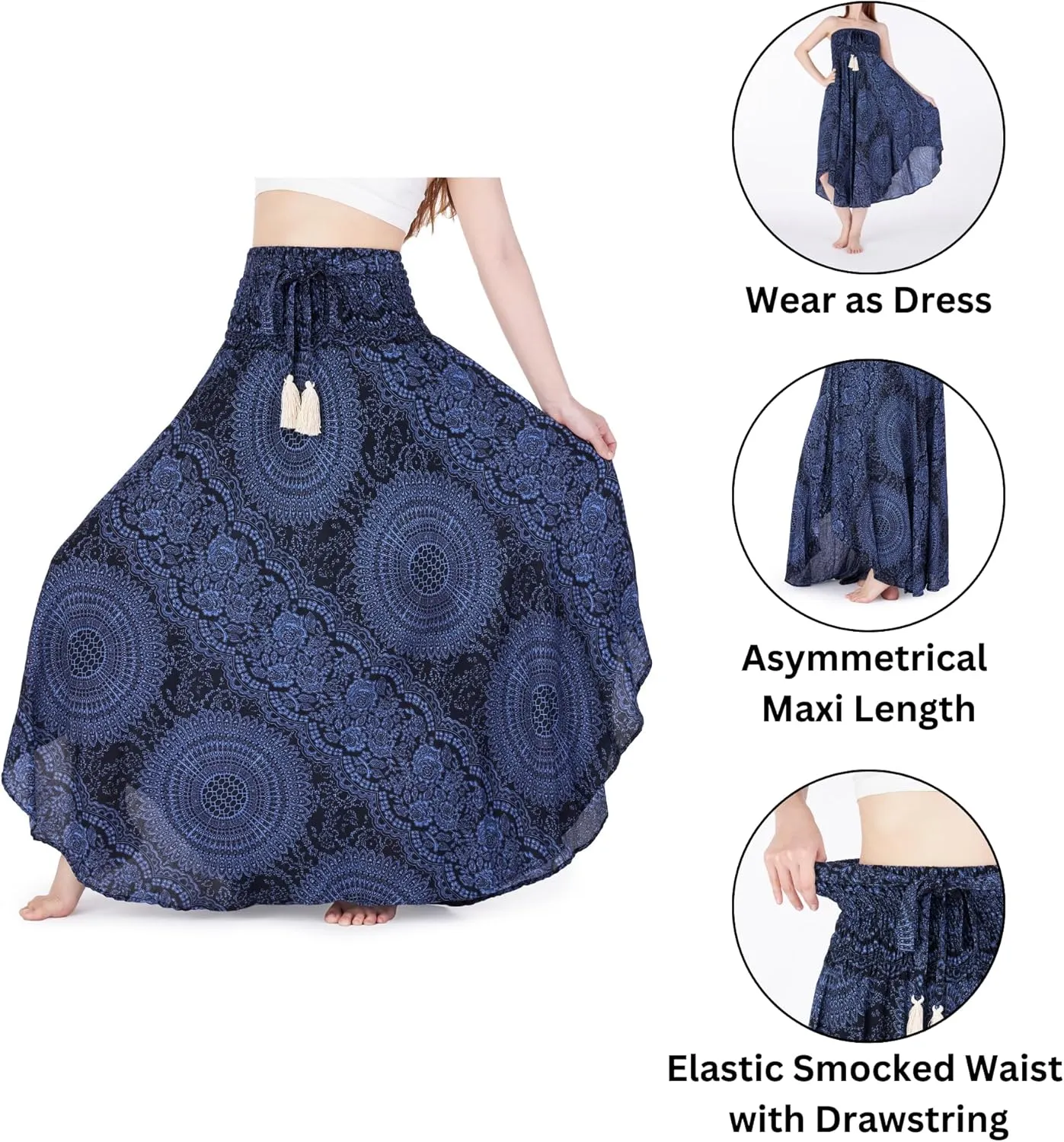 Lannaclothesdesign Women's Long Maxi Skirt Bohemian Gypsy Hippie Style Clothing Boho Skirts