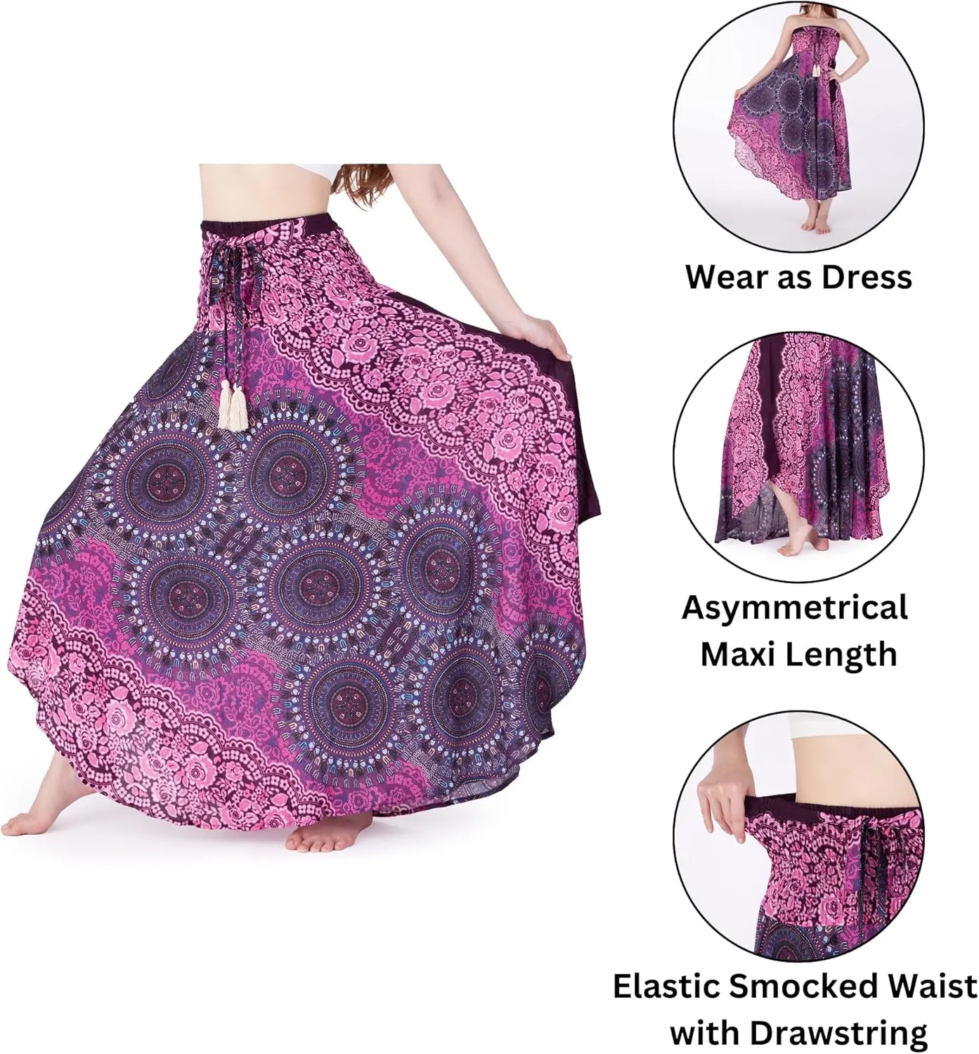 Lannaclothesdesign Women's Long Maxi Skirt Bohemian Gypsy Hippie Style Clothing Boho Skirts