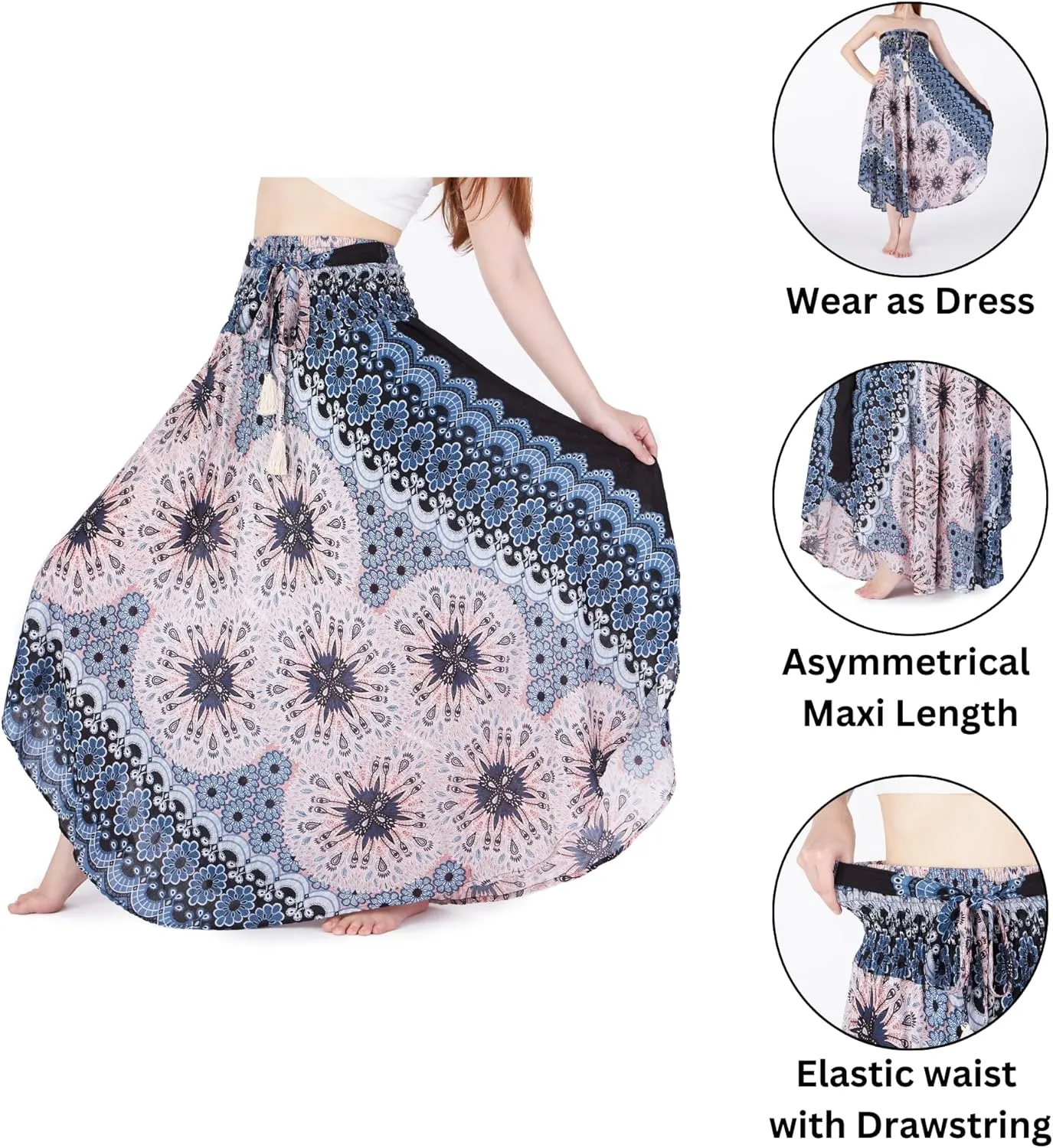Lannaclothesdesign Women's Long Maxi Skirt Bohemian Gypsy Hippie Style Clothing Boho Skirts