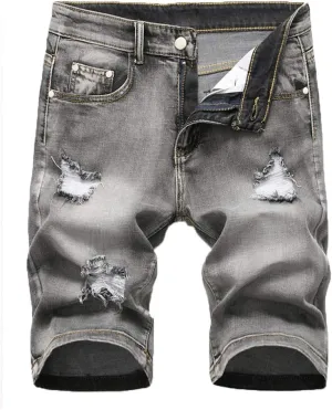 Lavnis Men's Casual Denim Shorts Classic Fit Distressed Summer Fashion Ripped Short Jeans