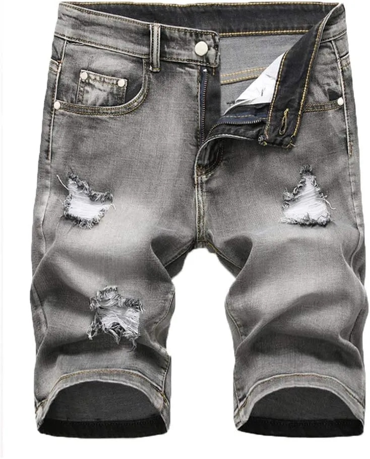Lavnis Men's Casual Denim Shorts Classic Fit Distressed Summer Fashion Ripped Short Jeans