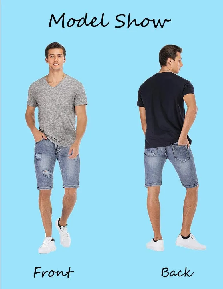 Lavnis Men's Casual Denim Shorts Classic Fit Distressed Summer Fashion Ripped Short Jeans