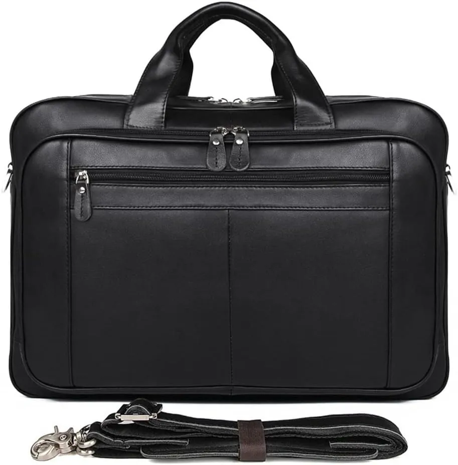 Leather Briefcase for Man Crazy Horse Leather 17 inch Laptop Business Handbag Cowhide Male Tote Big Shouler Bags(D)