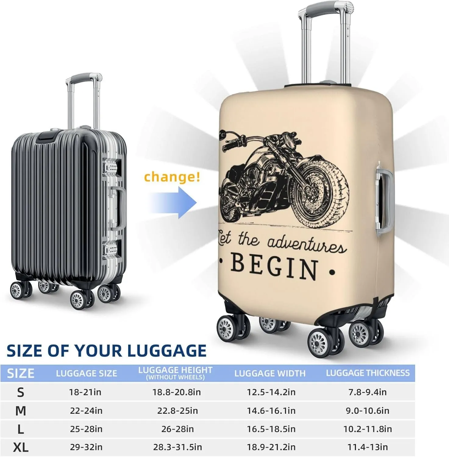 Let The Adventure Begin Print Washable Luggage Cover - Fashion Suitcase Protector Fits 18-32 Inch Luggage