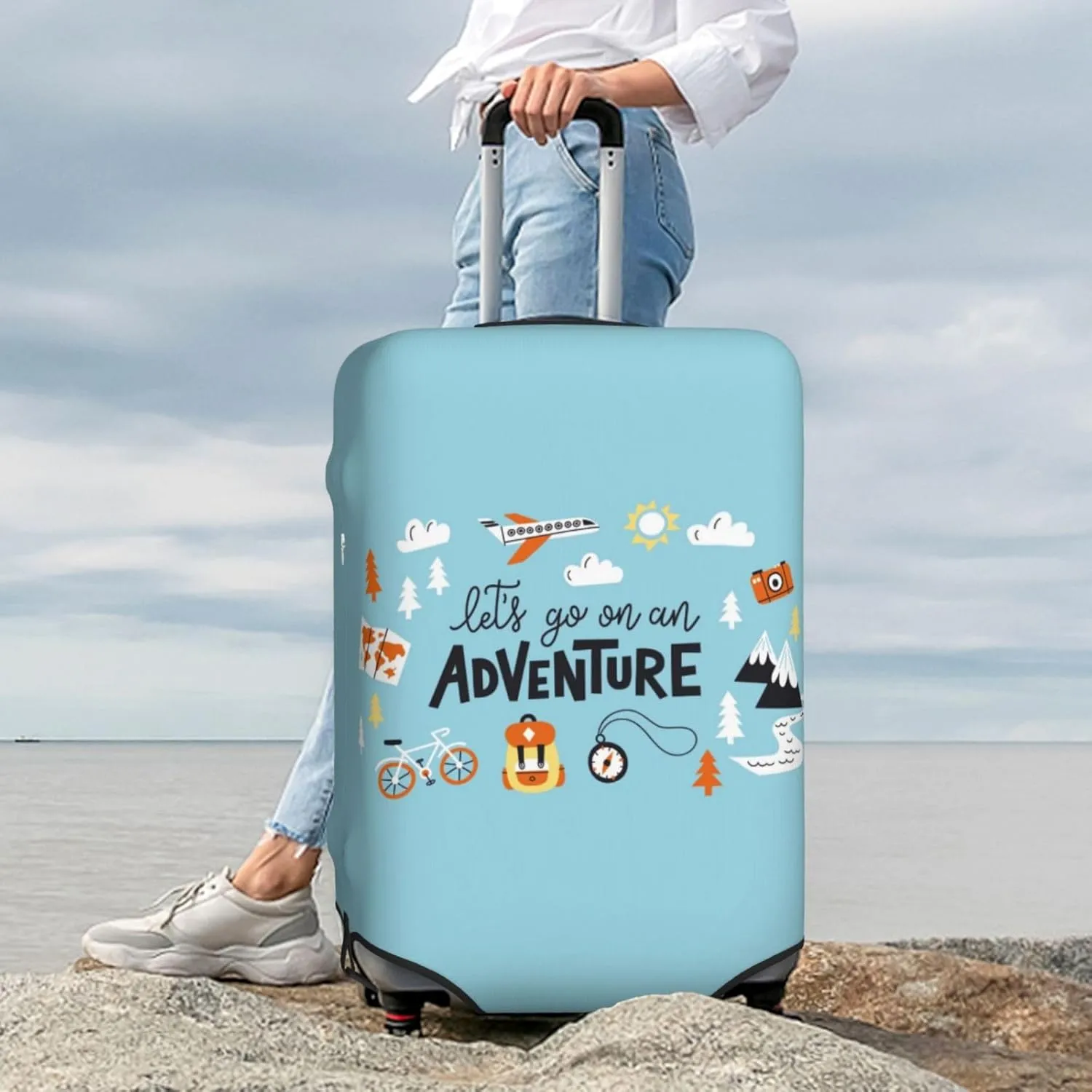 Let'S Go On An Adventure Print Washable Luggage Cover - Fashion Suitcase Protector Fits 18-32 Inch Luggage