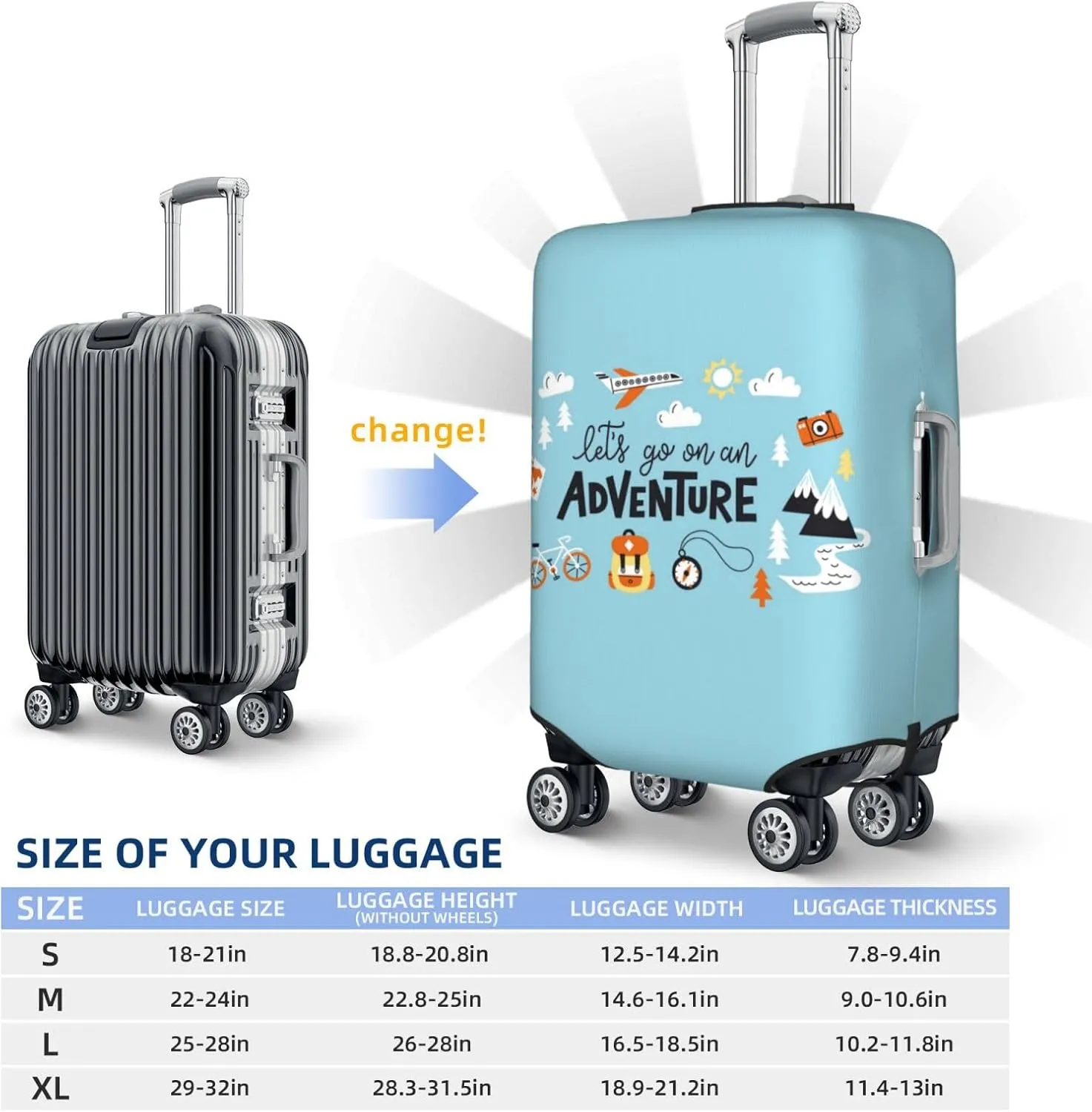Let'S Go On An Adventure Print Washable Luggage Cover - Fashion Suitcase Protector Fits 18-32 Inch Luggage