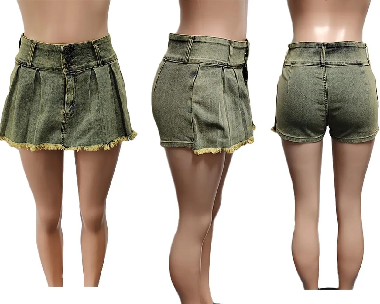 LETSVDO Women's Denim Shorts Cargo Y2k High Waisted Asymmetrical Pockets Jean Wrap Stretchy Skorts Streetwear Summer