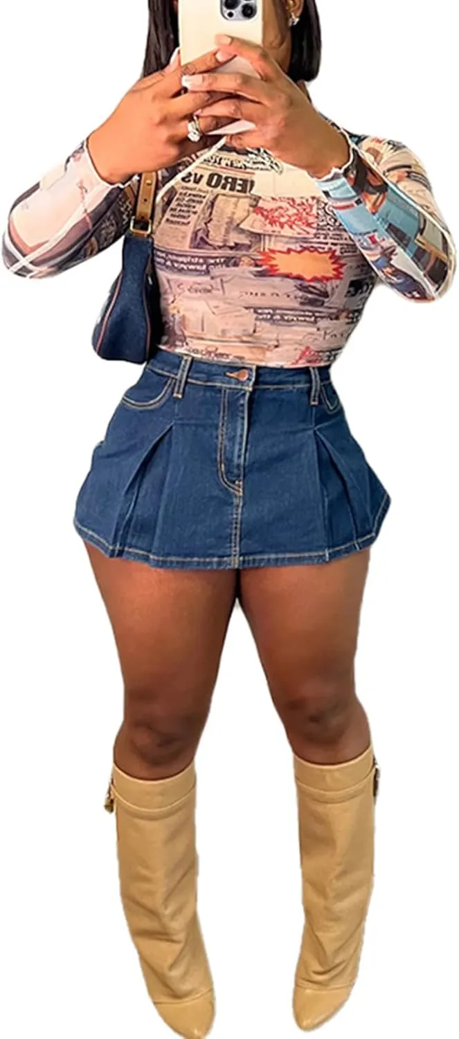 LETSVDO Women's Denim Shorts Cargo Y2k High Waisted Asymmetrical Pockets Jean Wrap Stretchy Skorts Streetwear Summer
