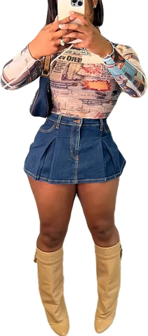 LETSVDO Women's Denim Shorts Cargo Y2k High Waisted Asymmetrical Pockets Jean Wrap Stretchy Skorts Streetwear Summer