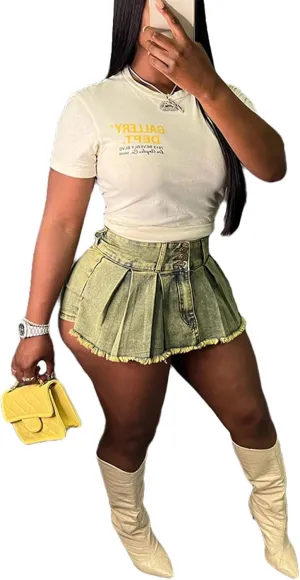 LETSVDO Women's Denim Shorts Cargo Y2k High Waisted Asymmetrical Pockets Jean Wrap Stretchy Skorts Streetwear Summer