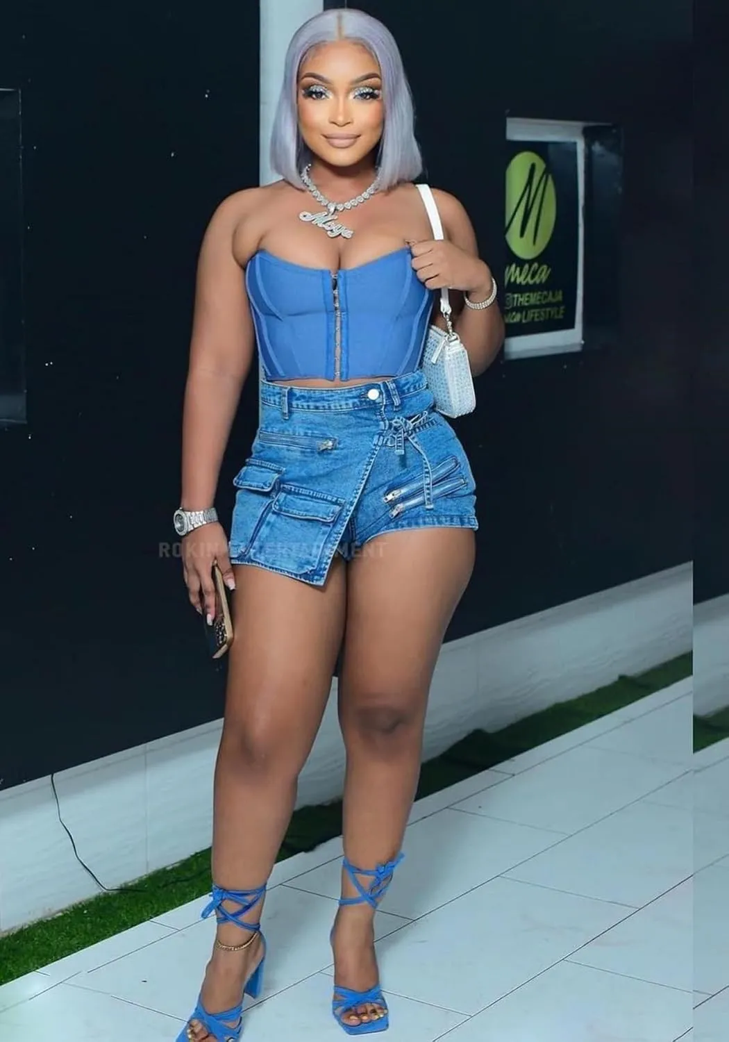 LETSVDO Women's Denim Shorts Cargo Y2k High Waisted Asymmetrical Pockets Jean Wrap Stretchy Skorts Streetwear Summer