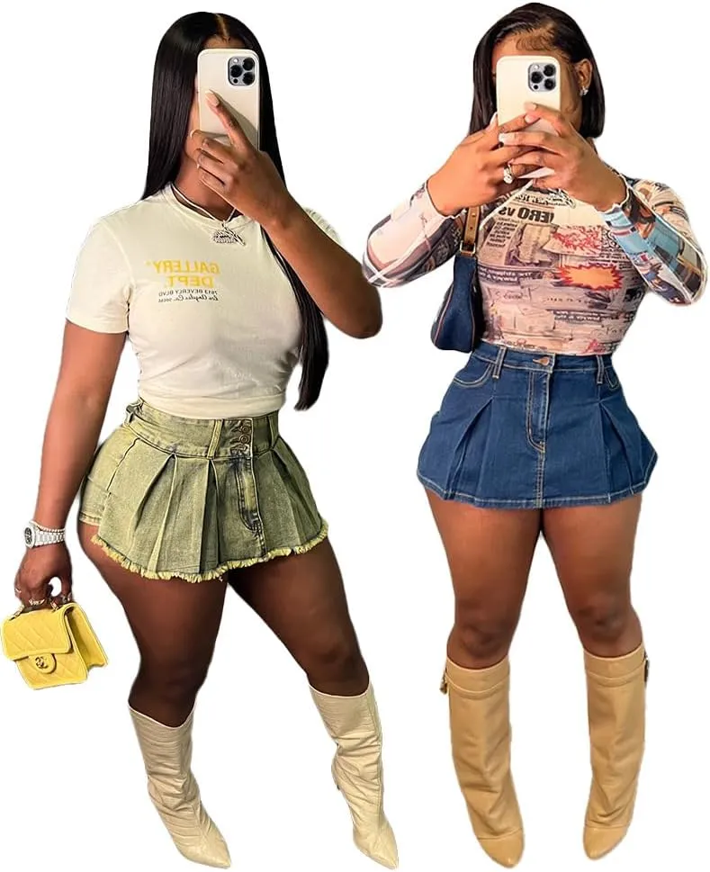 LETSVDO Women's Denim Shorts Cargo Y2k High Waisted Asymmetrical Pockets Jean Wrap Stretchy Skorts Streetwear Summer