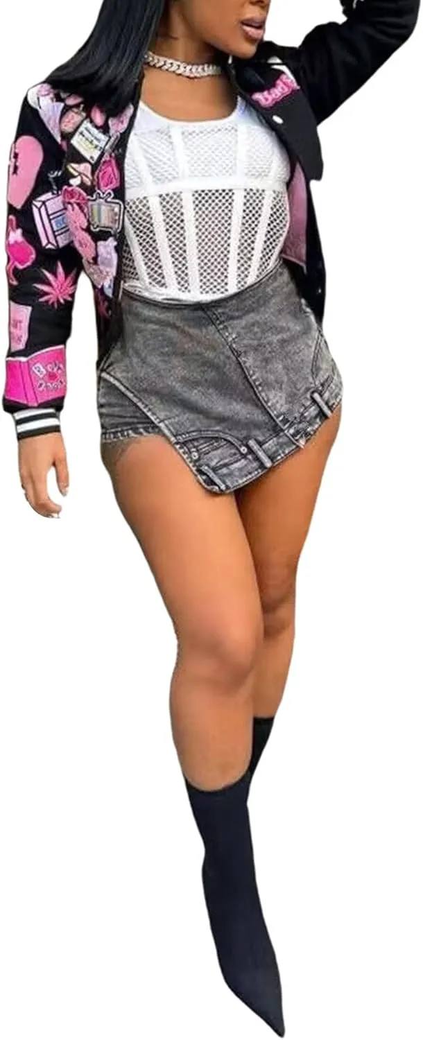 LETSVDO Women's Denim Shorts Cargo Y2k High Waisted Asymmetrical Pockets Jean Wrap Stretchy Skorts Streetwear Summer