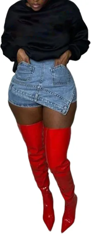 LETSVDO Women's Denim Shorts Cargo Y2k High Waisted Asymmetrical Pockets Jean Wrap Stretchy Skorts Streetwear Summer